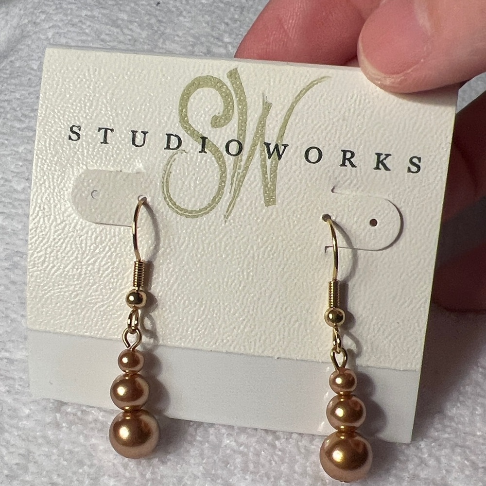 3/$18 Studio Works Gold Triple Pearl Earrings Lot 451